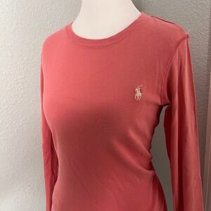 Ralph Lauren Sport Long‎ Sleeve Top Ribbed Knit Salmon Pink Casual